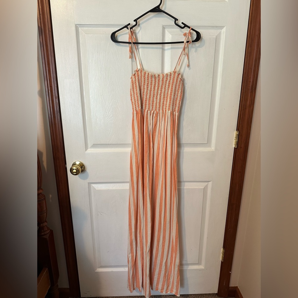 Show Me Your MuMu Peach and Cream Striped Maxi Dress